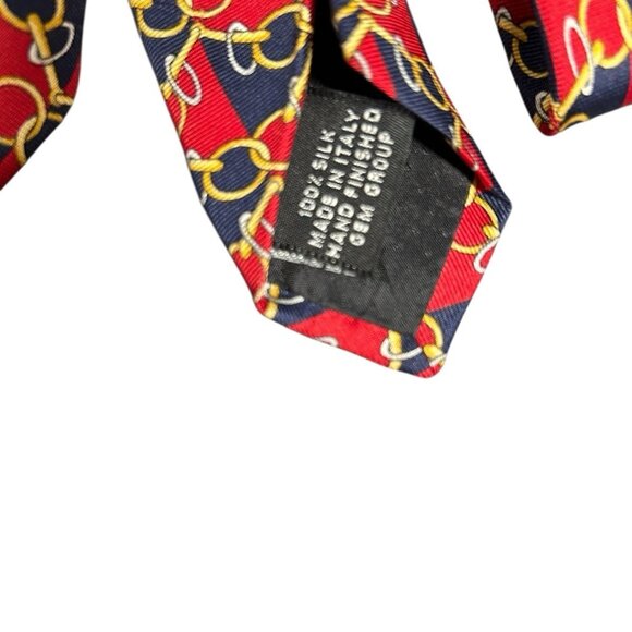 Vintage Paolo Gucci Tie 3.75x59" - Blue/Red/Gold - Italy - 100% Silk - Picture 6 of 7